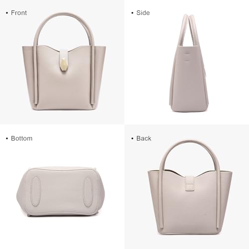 Bolso Hobo de Cuero para Mujer Beige miniatura 6