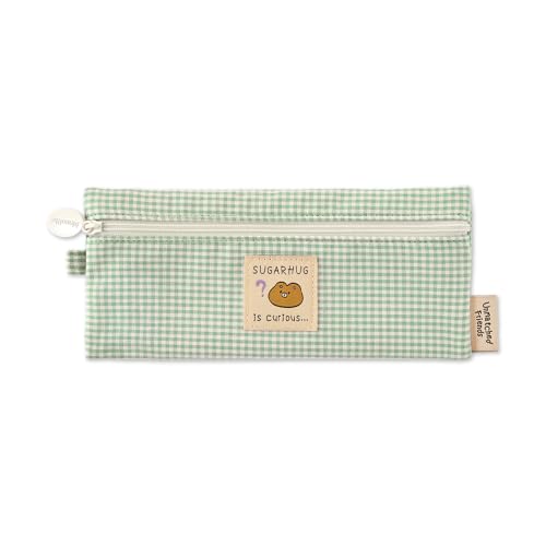 Image of Unmatched Friends Picnic Check Pencil Case, Mint - Aesthetic Gingham Pastel Desk Organizer, Trendy Minimalist Stationery Pouch