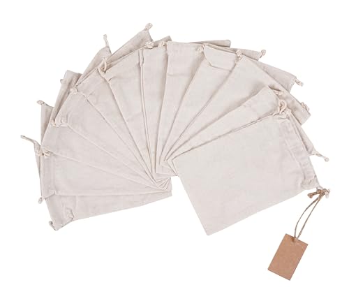 Marubhumi Cotton Storage Bags with Drawstrings Small 5x7 Inch - 12 Pcs Reusable Muslin Bulk Flour Sack Bag,Cotton Fabric Bread Bags Bulk Food Produce Natural Storage Bag
