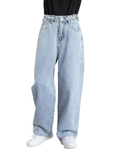 SANGTREE Baggy Jeans for Girls Wide Leg Jeans Elastic Waist Denim Pants Kids Clothes 6-14 Years3