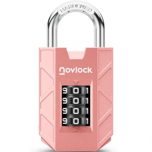 Novlock Candado De Combinación De 4 Dígitos Resistente Y Seguro Arco De Acero Templado De 7 Mm Para Taquillas, Armarios, Portones, Vallas Y Cobertizos 1 Unidad, Rosa