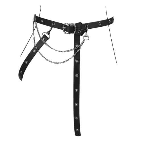 Image of HiiFeuer Medieval DIY Faux Leather Metal Chain Belt, Vintage Adjustable Thin Belt For Women, Retro Skinny Belt For Dresses