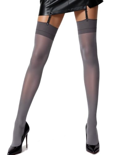 Image of Charm and Attitude Grey Thigh High Stockings | Sheer Garter Belt Stockings Nylons | Made in EU - Grey, S