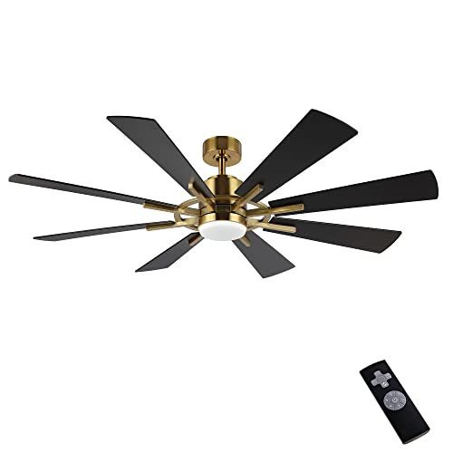 WINGBO 72" DC Ceiling Fan with Lights and Remote, Gold and Black Ceiling Fan w/ 3 Downrods, 8 Plywood Blades, 6-Speed Reversible DC Motor, Modern Ceiling Fans Indoor for Kitchen Bedroom Living Room by WINGBO - Used condition - US$195.99