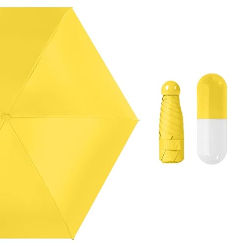 YACANNA Ultra Léger et Petit Mini Parapluie Compact Coupe-Vent Voyage Sun Rain Capsule Case - Protection UV pour Femmes ou Enfants,Jaune Cover