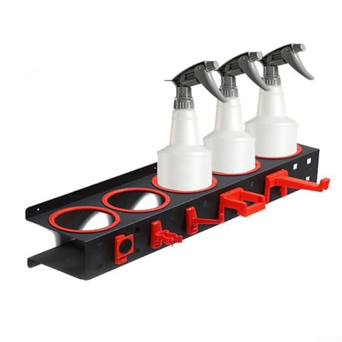 Wall Mounted Spray Bottle Rack Organizer with 5 Hooks, Heavy