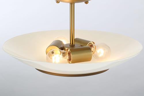Minka Lavery 1703-781 BAX Clear Outside/White Inside Round Glass Flush Mount Ceiling Light, 3-Light 180 Total Watts, 9" H x 14" W, Sand Coal & Soft Brass by Minka Lavery - Used condition - Image 4