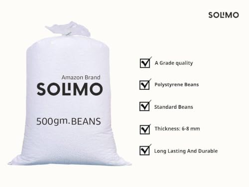 Image of Amazon Brand - Solimo Bean Bag Refill Pack 1 KG | High Density Virgin Polystyrene Bean Bag Beans | Long Lasting Refill for Bean Bags, Bean Bag Chairs, Sofas, Pouffes & Cushions | White