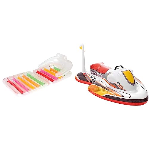 Bestway 43023 - Sillón-Tumbona Hinchable High Fashion Folding 201X89 Cm Tres Cámaras De Aire Y Válvulas De Seguridad Con Parche Incluido, Multicolor &Amp; Wave Rider Ride-On