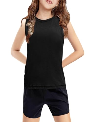 Image of Haloumoning Girls Tank Tops Kids Sleeveless Athletic Lightweight Cute Summer Top Dancewear 5-14 Years