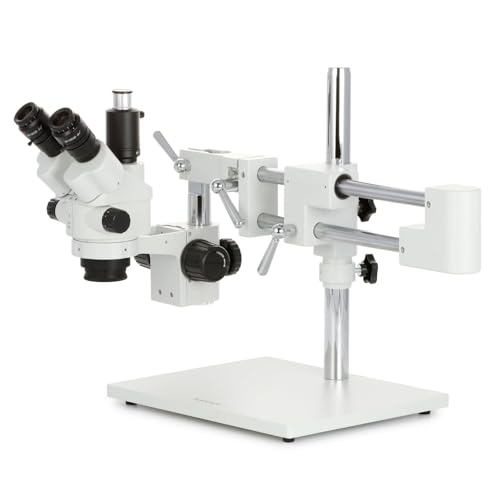 Image of AmScope - 7X-45X Simul-Focal Stereo Zoom Microscope on Boom Stand with 144 LED Ring Light - SM-4NTP-144