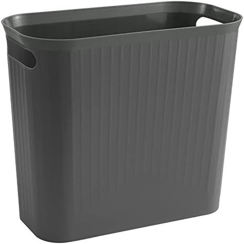 rejomiik Small Trash Can, 3.5 Gallon Garbage Can Slim Waste Basket Plastic Trash Bin Container with Handles for Bathroom, Bedroom, Office, Home, Dorm Room, Kitchen, Rectangular, Dark Gray