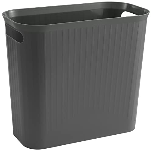 Rejomiik Small Trash Can, 3.5 Gallon Garbage Can Slim Waste Basket Plastic Trash Bin Container With Handles For Bathroom, Bedroom, Office, Home, Dorm Room, Kitchen, Rectangular, Dark Gray #TOP3