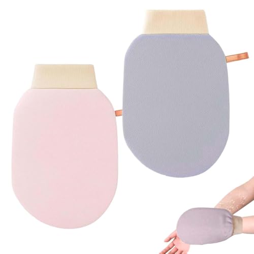 Quesuc 2 Pezzi Guanto Esfoliante Corpo, Guanto Scrub Corpo Con Cordino, Guanto Kessa, Exfoliating Gloves, Guanti Esfolianti, Guanti Da Doccia Per Il Bagno Esfolia E Rivitalizza La Pelle - Rosa,Grigio