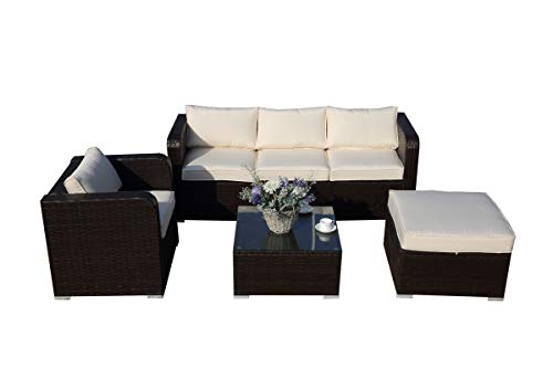 PolyRattan Gartenmöbel Sofa Lounge Couchtisch Set mit Regenschutz für 5 Personen, Garten und Terrasse Set, gemischtes…