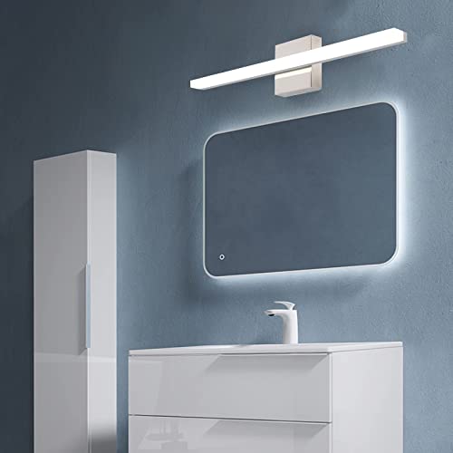Image of Modern 24IN 14W Bathroom Light Fixture, Chrome Vanity Lights for Mirror, 2 Packs, Waterproof, Daylight White Light(6000K), Stainless Steel, A-Silver, Hardwired