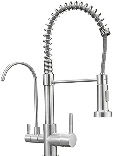 Robinet 3 voies cuisine chrome avec douchette extractible et mitigeur spirale eau potable
