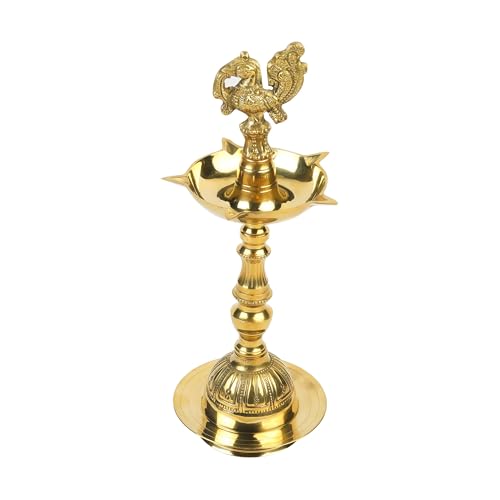 Image of Klassic 11 Inch Brass Kerala Diya Samai (Set of 2) | Traditional Peacock Kutthu Vilakku Oil Lamp | Panchmahal Deepam for Home Temple & Pooja Room | Ideal for Diwali, Festive Decor & Gifting