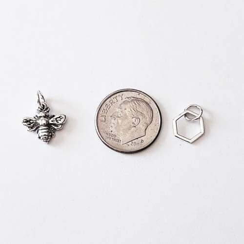 Sterling Silver Tiny Honeycomb Bee Charm Necklace, 18" - Image 7