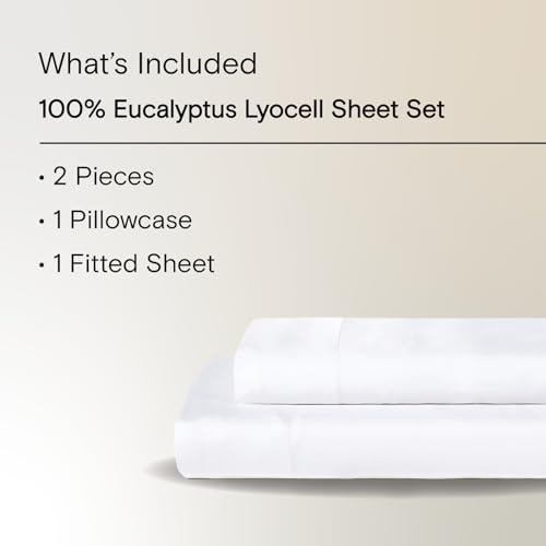 Sijo AiryWeight Tencel Sheet Set, 100% Lyocell Derived from Eucalyptus, Buttery Soft, Architectural Digest 2022 Best Cooling Sheets Winner - 2pc - 1 Pillowcase 1 Fitted (Snow, Twin XL)