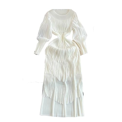 Women Tassel Pleated Lantern Sleeves Slim Dress Sexy Business Dress