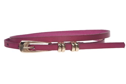 Women's 3/8" (9 mm) Skinny Solid Leather Dress Belt Size: M - 32"~35" Color: Fuchsia
