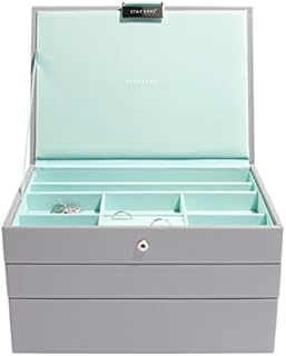 Stackers Dove Grey with Mint Green Classic Medium Jewellery Box, Set of 3