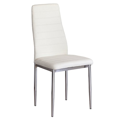Silla de Comedor Básica, tapizada Polipiel, Patas de Metal cromadas