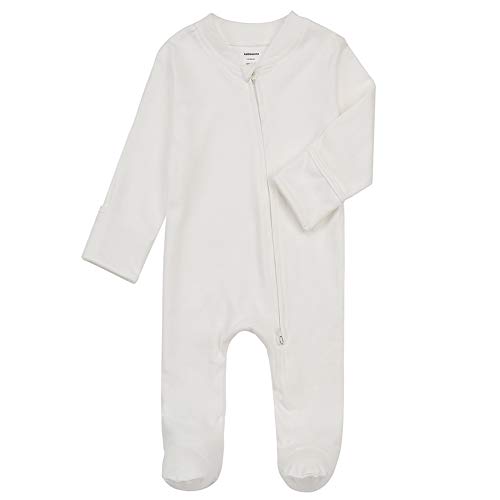 Image of Aablexema Baby Footed Pajamas with Mitten Cuffs - Unisex Newborn Infant 2 Ways Zipper Cotton Footie Pjs