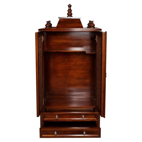 Image of Varsha Furniture Solid Sheesham Wooden Home Temple Mandir with Doors & Storage Drawers | Wooden God Stand, Pooja Stand, Home Mandap, Mandapam for Devotional Use | Honey Finish