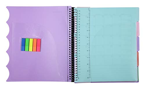 Mintra Office Durable Premium Spiral Notebook, ((Lavender, 5 Subject (8.5In X 11In)) - Fabric Covered Coils, No Snags, College Ruled, Adjustable Pocketdividers, Ruler, Organization, Student, School #TOP2