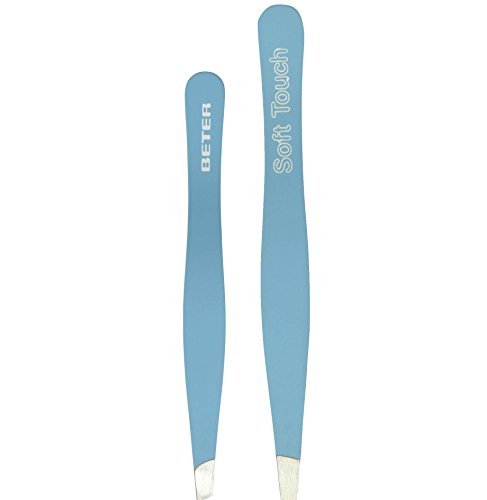 Beter – Pack de 2 pinzas de depilar para cejas profesionales, punta oblicua, acabado soft touch, inoxidables