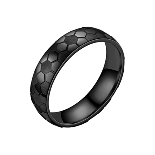 Image of 6mm Unisex Soccer Pattern Signet Matte Finished Ring | Stainless Steel, Dome Simple Hip Hop Punk, Football Sport Jewelry, Comfort Fit Band