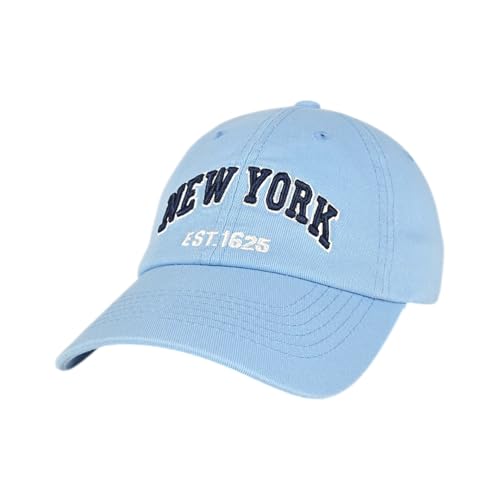 E BY ELIDAN New York Dad Hat Embroidered NEW YORK EST.1625 Cotton Cap Adjustable Metal Buckle Strap Unstructured Low-Profile NY Baseball Cap for Men & Women Baby Blue