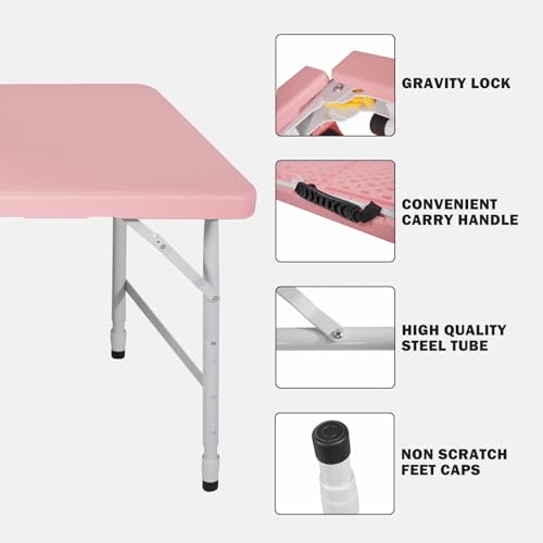 Mesa Plegable SculPong CT de 4 FT, Plástico Rectangular Plegable, Portátil, Color Rosa miniatura 5