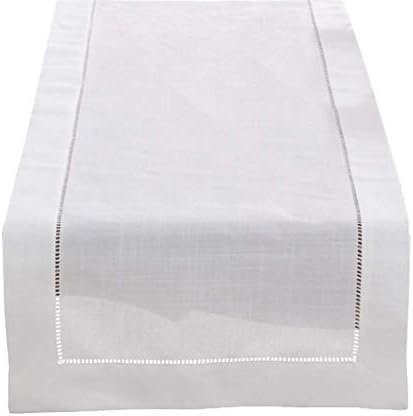 Fennco Styles Classic Solid Color Hemstitch Border Table Runner for Dining Table, Banquet, Wedding, Family Dinner, 16 x54 Inch, White