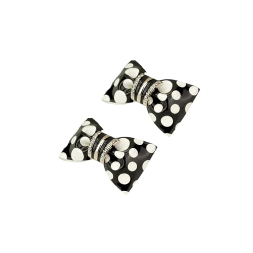 Douqu Clastic Wild Black White Dots Crystal Bow Artificial Leather Shoe Clips Charms Sandals Boots Clips Pair (White Dot)