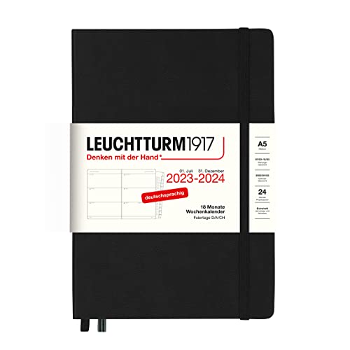 LEUCHTTURM1917 367603 Weekly Planner Medium (A5) 2024, 18 Months, Black, German