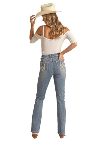 Rock & Roll DenimWomens Horseshoe Cactus Mid Rise Boot Cut Jean RRWD4MR0XQ