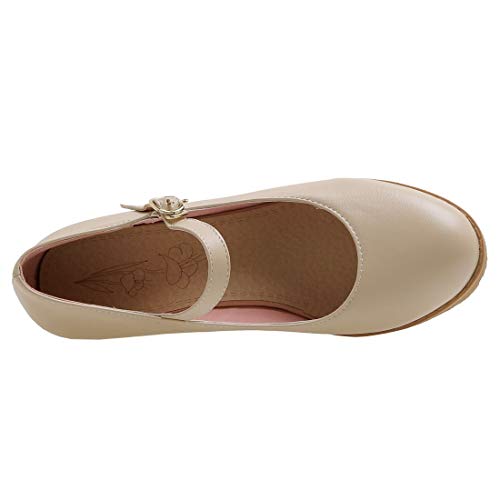 AIMODOR Womens Platform Mary Jane Wedge Heel Ankle Strap Pumps3