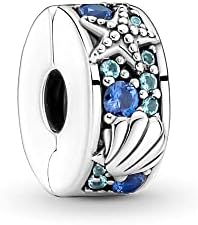 Tropical Starfish & Shell Clip Charm 925 Sterling Silver Pendant,Girl Jewelry Bead Gift for Women Bracelet&Necklace