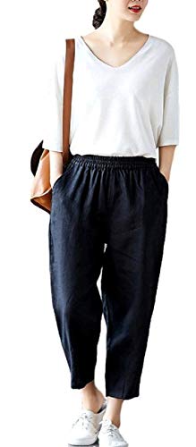 [1/2style] [ニブンノイチスタイル] パンツ ボトム 可愛い ゆったり ゴム アジアン ジョガー レディース (黒, XXL)