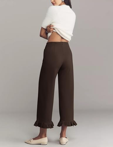 Women's Ruffle Knit Wide Leg Pants 2025 Fall Fashion Casual High Waist Cropped Hem Loose Fit Trousers with Pockets3