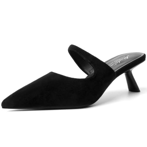 Image of Mostrin Kitten Heels for Women Pointed Toe Pumps Patent Leather Low Heel Slingback Heels with Buckle Dress Shoes for Dating Party Working
