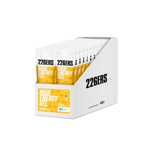 226ERS - High Energy Gel, Gel Energético para Deportistas, Ciclodextrina, Hidratos de Carbono y Aromas Naturales, Uso de Glucosa y Digestión, sin Gluten, Vegano, Sabor Plátano, 24 x 76 g