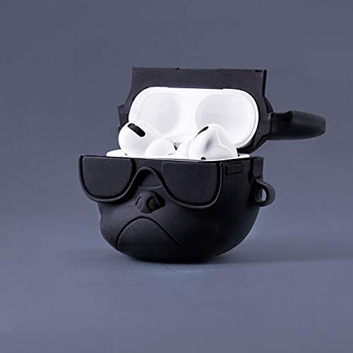 Image of for Airpods Pro 2019 Pouch Case Cover Headphones Soft Silicone Cartoon Character Cover with Keychain, 360-degree Protection (Bulldog Black)