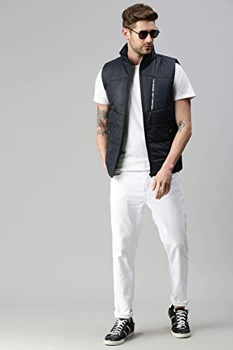 Image of SHOWOFFFF Men Solid Casual Jacket | Stand Collar Sleeveless Jacket for Mens | Regular Fit Jacket for Men's