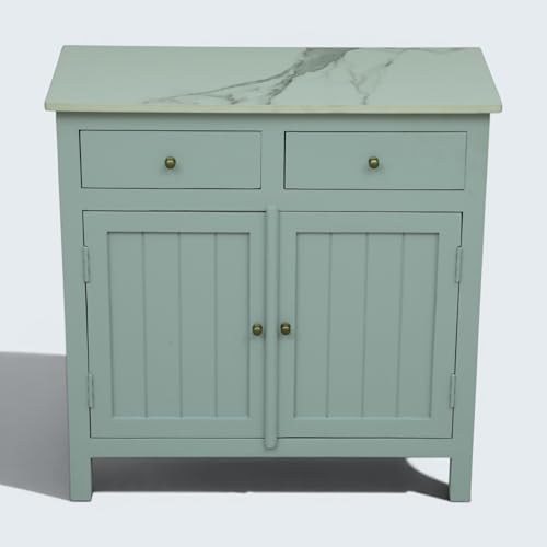 Image of Solid Wood Madrid Sideboard Cabinet (S) | Sideboard with Sintered Stone Top | Finish- Acrylic Silver Grey