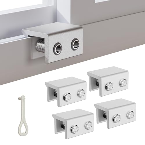 Sliding Window Locks, Keyed Window Lock & Blocker Security for Horizontal & Vertical Sliding Windows, Child Proof Inside Mount Stoppers to Prevent Break-Ins, Easy No-Drill Installation, (4, Silver)