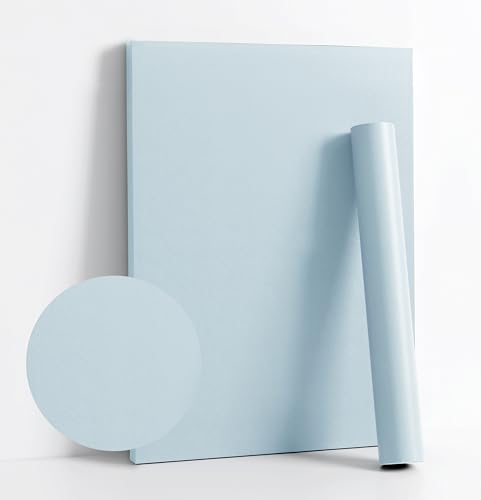 Image of Dimoon 236''x17.7'' Blue Peel and Stick Wallpaper Contact Paper Modern Self Adhesive Wall Paper Removable Renter Friendly Textured Solid Color Shelf Cabinet Vinyl Roll (236''x17.7'',Light Blue)